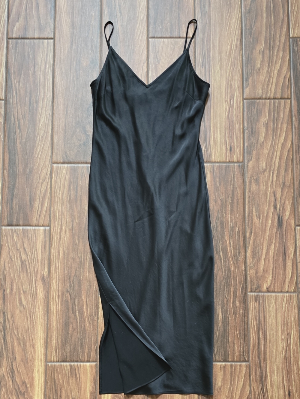 Express Black Satin Slip Maxi Dress with V-Neckline